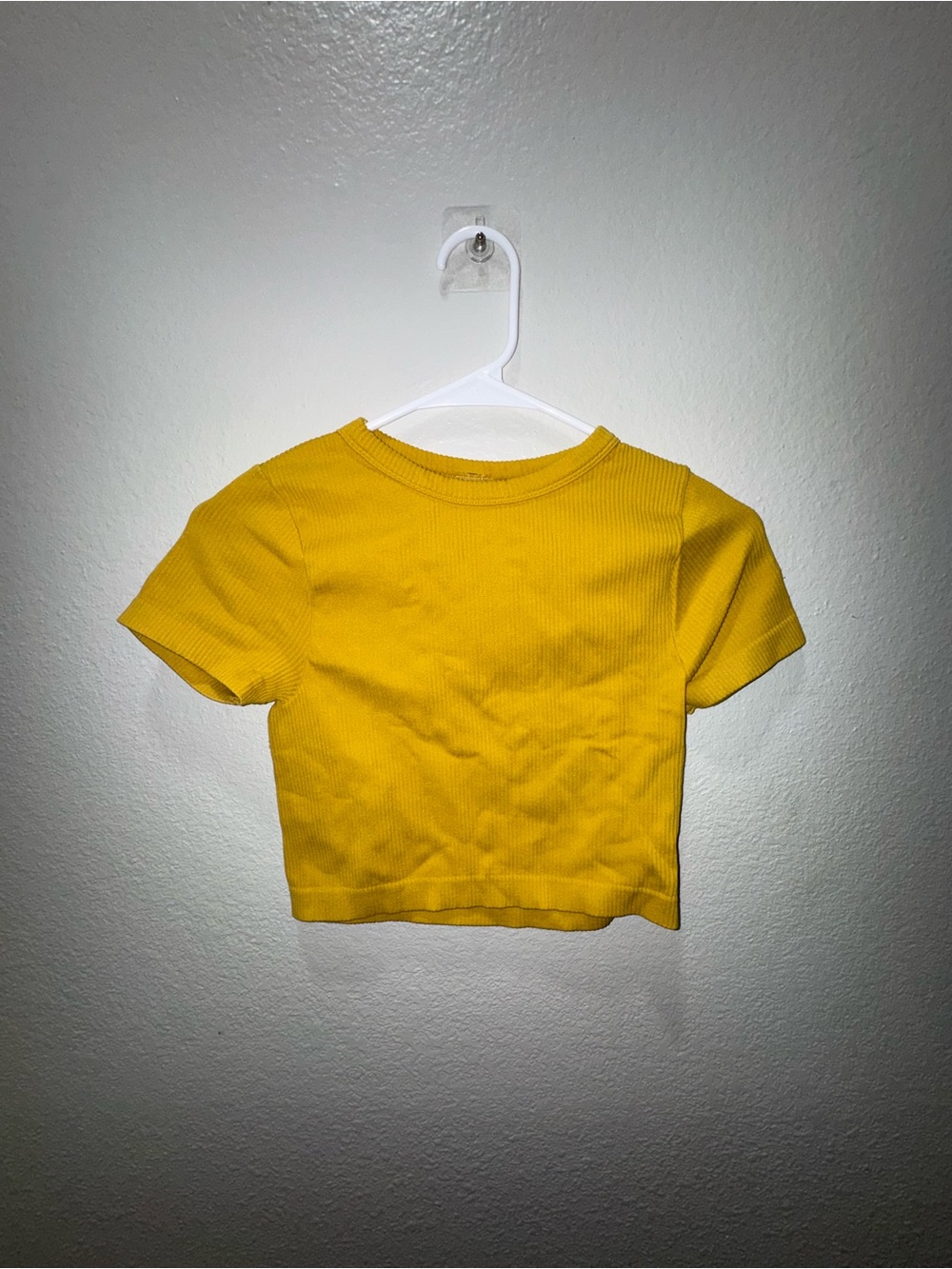 Women’s Yellow Ribbed Short Sleeve Crop Top